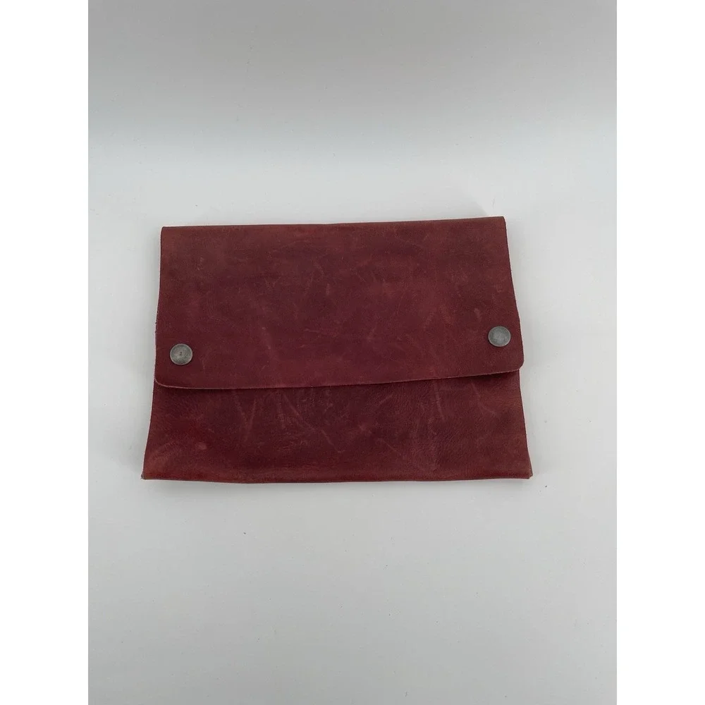 Hide & Drink Leather Pouch Wallet Red Handmade Snap Closure Unisex Rustic.